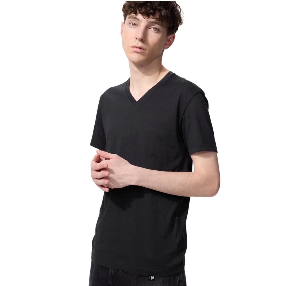 UNIQLO‎ 2 Pack Dry V-Neck T-Shirt Black Mens XXS Fits Womens XS Short Sleeve NWT
